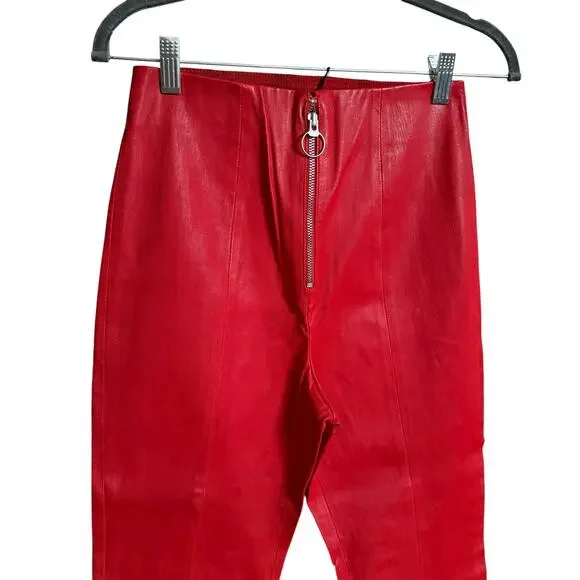 NBD NEW Nova 100% Leather Pant in Cabernet Size S Front Zipper Closure